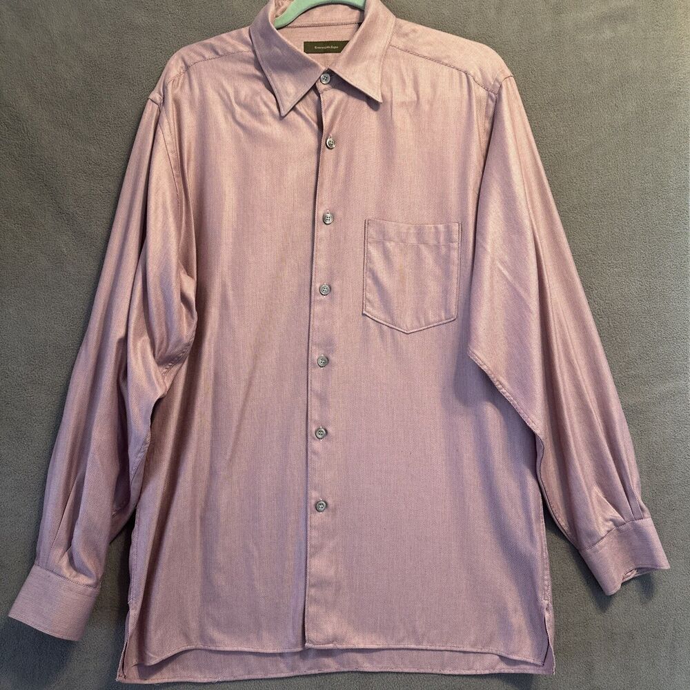 Ermenegildo Zegna Dress Shirt Micro Diamond 100% Cotton Mens Size Large Purple
